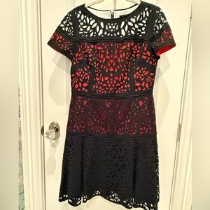 Shani Colorblock Laser Cut Red and Black Dress, Sz. 10